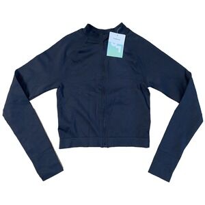 JoyLab S Small Black Onyx Seamless Fitted Full Zip Jacket Below Hip JL Joy Lab